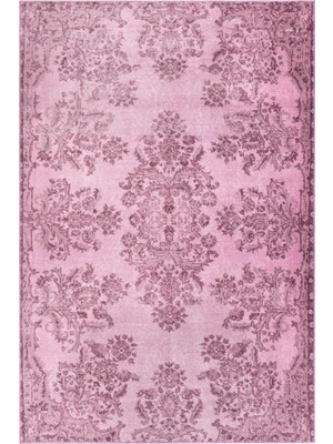 Bespoky 150x150 cm Pembe Lila Klasik Vintage Çiçekli Yıkanabilir Halı | Salon Yatak Odası Halısı | Leke Tutmayan, Kaymaz | BA02-KARE