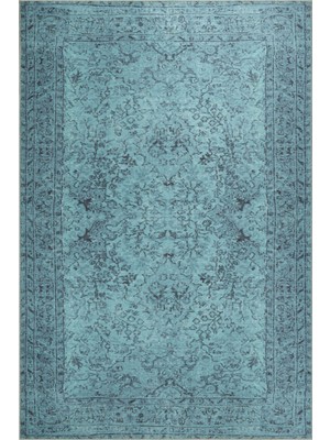 Bespoky 150x230 cm Turkuaz Eskitme Vintage Geleneksel Yıkanabilir Halı | Salon Yatak Odası Halısı | Leke Tutmayan, Kaymaz | BA23-DİKDÖRTGEN