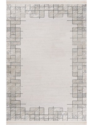 Cattail Geometrik Gri Akrilik Kare Modern Desenli Akrilik Hav Vermeyen Leke Tutmayan Kolay Temizlenen Yumuşak Makine Salon Yolluk Mutfak Halı