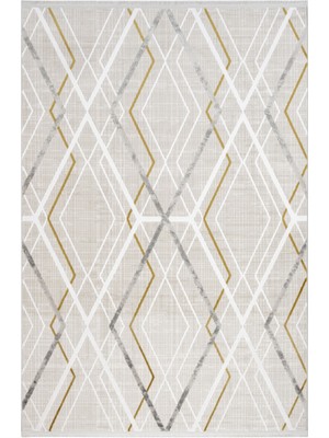 Bespoky 80x150 cm Altın Grigold Modern Etnik Yıkanabilir Halı | Mutfak Balkon Yatak Odası Halısı | Leke Tutmayan Kaymaz | 4051A-GRİGOLD