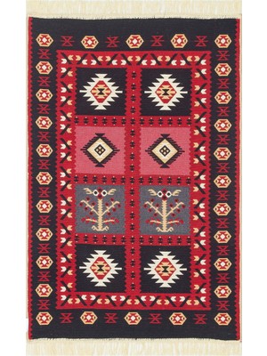 Bespoky 80x150 cm Kırmızı Etnik Geometrik Yıkanabilir Halı | Yatak Odası Mutfak Halısı | Leke Tutmayan, Kaymaz | LEKE TUTMAYAN KAYMAZ