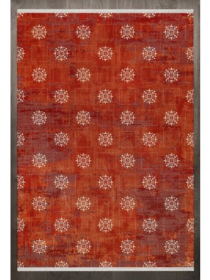 Bespoky 80x150 cm Kırmızı Summit Modern Etnik Yıkanabilir Halı | Mutfak Balkon Yatak Odası Halısı | Leke Tutmayan Kaymaz | F_SUMMİT-906
