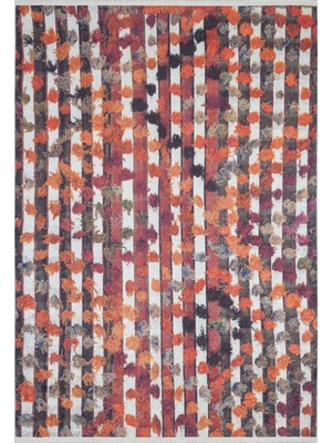 Indore Turuncu Modern Etnik Desenli Makinada Yıkanabilir Hav Toz Vermez Leke Tutmayan Kaymaz Taban Dijital Makine Baskı Salon Yolluk Mutfak Halı