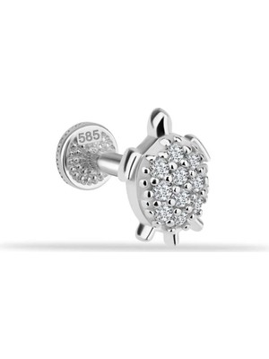 Taşlı Kaplumbağa Motifli Minimal Tragus Piercing