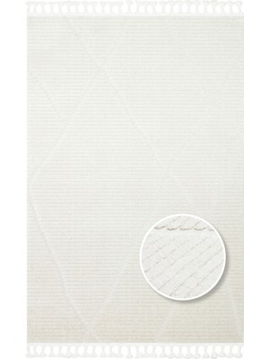 Bespoky 80x150 cm Beyaz Krem Geometrik Bohem Baklava deseni Yıkanabilir Halı | Yatak Odası Mutfak Halısı | Leke Tutmayan, Kaymaz | LEKE TUTMAYAN KAYMAZ