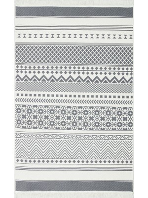Bespoky 80x150 cm Gri Beyaz Geometrik Bohem Zigzag Yıkanabilir Halı | Yatak Odası Mutfak Halısı | Leke Tutmayan, Kaymaz | LEKE TUTMAYAN KAYMAZ
