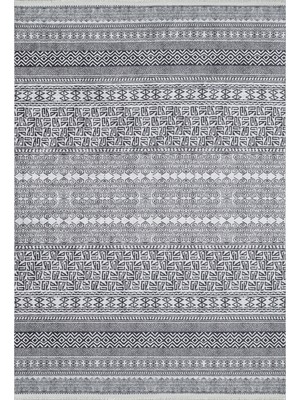 Bespoky 80x150 cm Siyah Modern Etnik Yıkanabilir Halı | Mutfak Balkon Yatak Odası Halısı | Leke Tutmayan Kaymaz | HALN-HLN1648