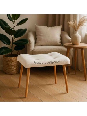 Makyaj Masası Pufu, Peluş Kumaş, Ayak Uzatmalık Puf, Dekoratif Puf