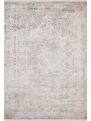 Bespoky 80x150 cm Çok Renkli Bej Eskitme Vintage Soyut Yıkanabilir Halı | Yatak Odası Mutfak Halısı | Leke Tutmayan, Kaymaz | HALN-HLN1690