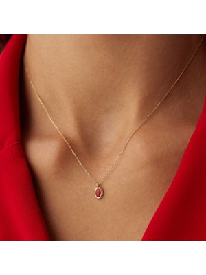 Kırmızı Mineli Vintage Kolye