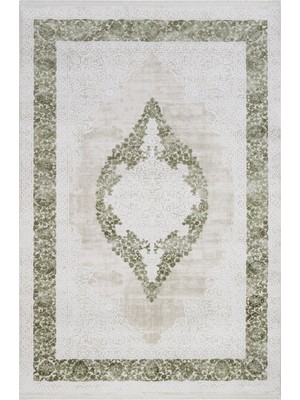 Bespoky 80x150 cm Çok Renkli Yesil Modern Etnik Yıkanabilir Halı | Mutfak Balkon Yatak Odası Halısı | Leke Tutmayan Kaymaz | 4049A-YESİL