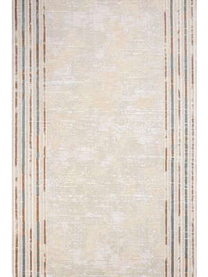  Çerçeveli Krem Pamuk Dikdörtgen Modern Desenli Pamuk Makinada Yıkanabilir Hav Toz Vermez Leke Tutmayan Kaymaz Taban Dijital Makine Baskı Salon Yolluk Mutfak Halı