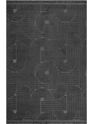 Amelie Geometrik Antrasit Pamuk Kare Modern Desenli Akrilik Hav Vermeyen Leke Tutmayan Kolay Temizlenen Yumuşak Makine Salon Yolluk Mutfak Halı