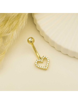 Taşlı Kalp Motifli Göbek Piercing
