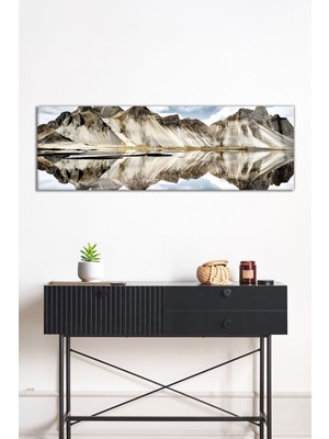 Dağların Yansıma Manzarası Panoramik Cam Tablo, Darbelere Dayanıklı Kırılmaz Cam, Hediyelik