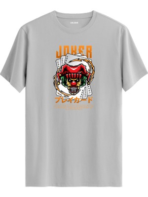 Joker Oyun Kartı Kafatası Baskılı Sokak Modası %100 Pamuk Tişört