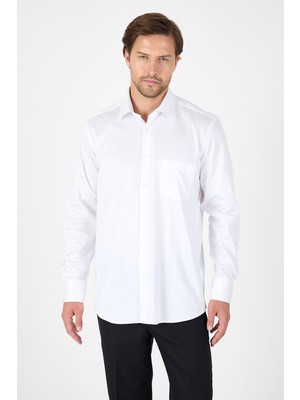 Beyaz Sert Yaka Düz Classic %100 Pamuk Comfort Fit Gömlek 1004250323