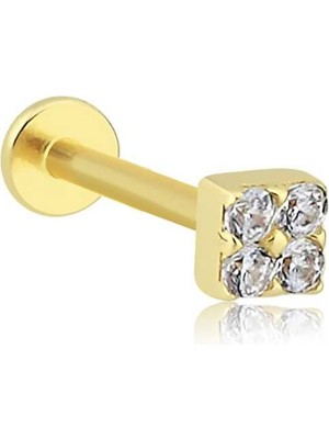 Kare Model Dört Taşlı Tragus Piercing