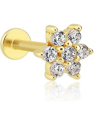 Beyaz Taş Çiçek Model Tragus Piercing
