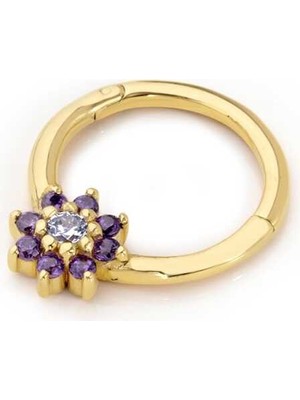 Mor Taşlı Çiçek Helix Piercing