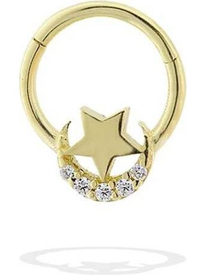Taşlı Ay Yıldız Motifli Helix Piercing
