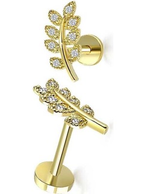 Yaprak Model Sekiz Taşlı Tragus Piercing