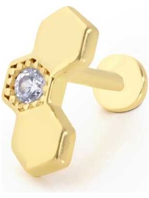 Üçlü Altıgen Tektaş Detay Tragus Piercing