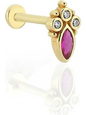 Vintage Model Pembe & Beyaz Tragus Piercing