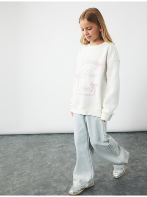 Şardonlu Uzun Kollu Bisiklet Yaka Sweatshirt