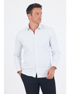 Beyaz Uzun Kol Sert Yaka Cepsiz Easy To Iron Slim Fit Esnek Gömlek 1004250233