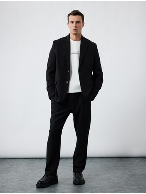 Koton Uzun Kollu Slim Fit Mono Yaka Blazer Ceket Erkek Kapaklı Cep Detaylı Orta Kalınlık Kumaş