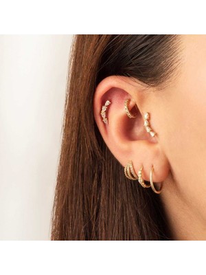 Dört Damla Taşlı Motifli Minimal Tragus Piercing
