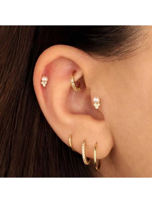 Üç Top Taşlı Incili Tragus Piercing