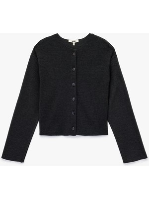  Uzun Kollu Bisiklet Yaka Düğmeli Triko Hırka