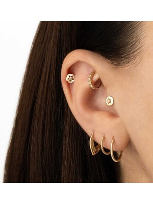 Taşlı Çiçek ve Yıldız Motifli Minimal Tragus Piercing