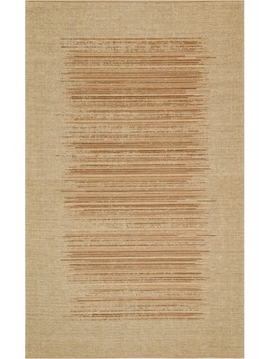 Feldbach Bej Çizgili Etnik Modern Desenli Akrilik Hav Vermeyen Leke Tutmayan Kolay Temizlenen Yumuşak Makine Salon Yolluk Mutfak Halı