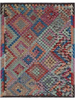 Bespoky 193x243 cm Kahverengi Çok renkli Geometrik Etnik Çiçeksi Halı | Salon Yatak Odası Halısı | UNİQUE-30003