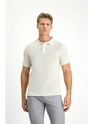 Polo Yaka Slim Fit Dar Kesim Nakışlı Pamuk Tişört