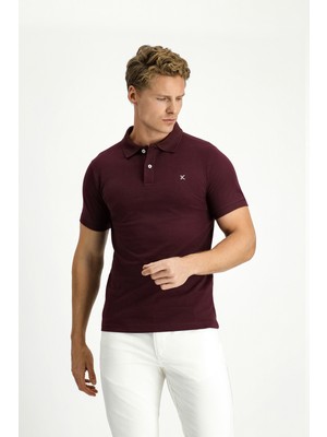 Polo Yaka Slim Fit Dar Kesim Nakışlı Pamuk Tişört