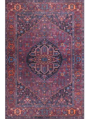 Coventry Klasik Bordo Polyester Dikdörtgen Modern Desenli Pamuk Makinada Yıkanabilir Hav Toz Vermez Leke Tutmayan Kaymaz Taban Dijital Makine Baskı Salon Yolluk Mutfak Halı