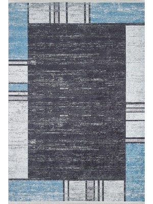Bespoky 80x150 cm Mavi Modern Etnik Yıkanabilir Halı | Mutfak Balkon Yatak Odası Halısı | Leke Tutmayan Kaymaz | HALN-HLN1583