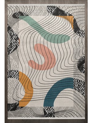 Bespoky 80x150 cm Çok Renkli Mediterranean Modern Etnik Yıkanabilir Halı | Mutfak Balkon Yatak Odası Halısı | Leke Tutmayan Kaymaz | F_MEDİTERRANEAN-114