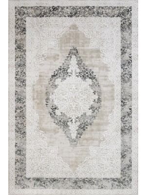 Bespoky 80x150 cm Antrasit Nalia Modern Lüks Yıkanabilir Halı | Mutfak Balkon Yatak Odası Halısı | Hav Vermez Leke Tutmaz Kaymaz | LXS_NALİA-4049AA