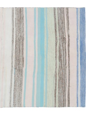 Bespoky 144x128 cm Çok Renkli Açık Mavi Çizgili Modern Geometrik Halı | Salon Yatak Odası Halısı | UNİQUE-31900