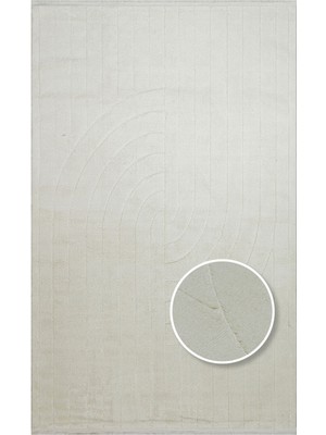 Bespoky 120x180 cm Beyaz Krem Soyut Kabartmalı Modern Minimalist Kavisli ve düz çizgiler Yıkanabilir Halı | Yatak Odası Çocuk Odası Halısı | Leke Tutmayan, Kaymaz | 01-WHİTE