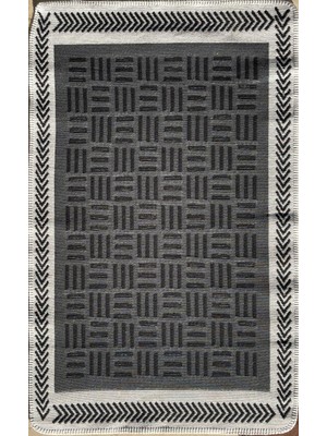 Bespoky 150x230 cm Antrasit White Modern Yıkanabilir Halı | Salon Yatak Odası Mutfak Halısı | Leke Tutmayan Kaymaz | ANTRASİT-WHİTE