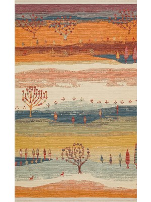 Turuncu Geçişli Etnik Modern Desenli Hav Vermeyen Leke Tutmayan Kolay Temizlenen Yumuşak Makine Salon Yolluk Mutfak Halı