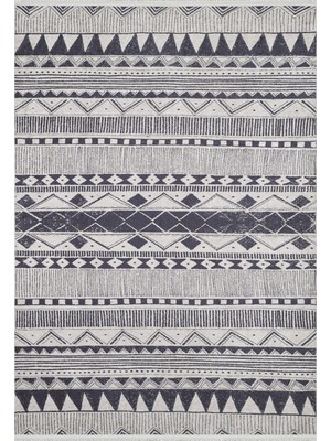 Bespoky 80x150 cm Siyah Krem Geometrik Bohem Etnik Yıkanabilir Halı | Yatak Odası Mutfak Halısı | Leke Tutmayan, Kaymaz | HALN-HLN1713