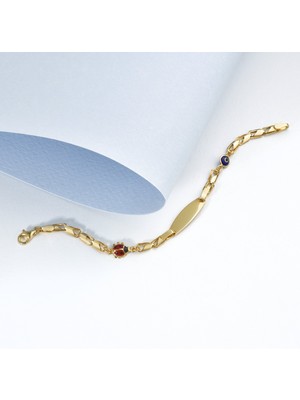 Nox Jewelry 14 Ayar Altın Kaplama Kişiselleştirilmiş Uğur Böceği ve Göz Nazar Boncuklu Çocuk Bilekliği - BPC00101