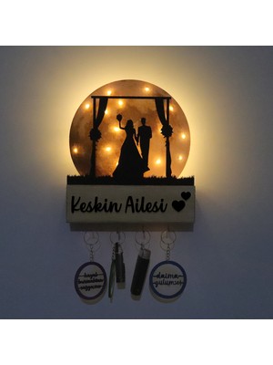 Lucenda LED Işıklı Pleksi Dolunay Kişiselleştirilebilir Biblo Wedding Gelin Damat Anahtar Askılığı